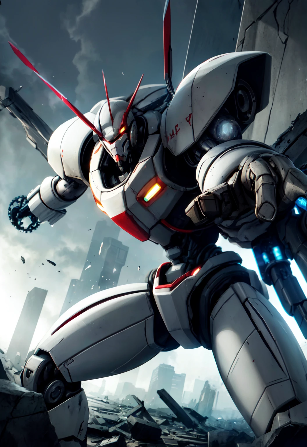 futuristic mecha in a destroyed city, scifi, mechanical, gears, transparent glass, crystal,
vibrant colors, colorful art style, 
soft lighting, soft shadows, detailed textures, dynamic lighting,  
nice hands, perfect hands, 
<lyco:GoodHands-beta2:1.0> 
<lora:add_detail:1>