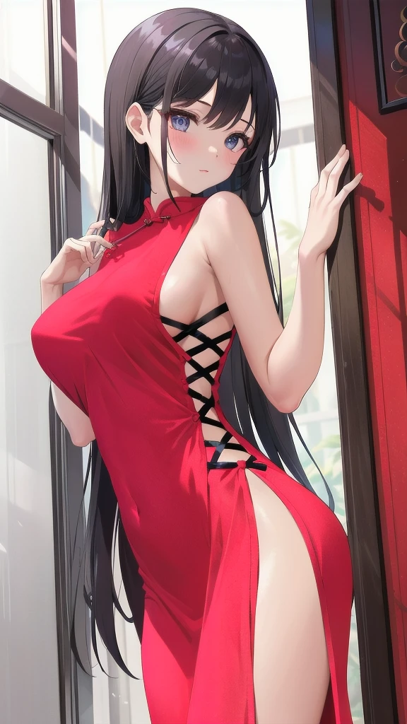 masterpiece,
1girl, cheongsam,sideboob,side slit,pink dress,
<lora:084:0.75>