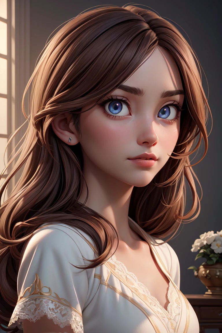 glowing eyes,(best beautiful:1.2), (masterpiece:1.2), (artstation), (deviantart), (artwork), (dark soft lighting), (simple, muted colors), (best desinger), (extremely detailed eyes), (soft and delicate face), (Greg Rutkowski), (Sandro Botticelli), (Stanley Artgerm Lau), (Ross Tran), (extremely detailed 8k CG unit wallpaper), (cinematic scenery), a girl with a pretty face, with long light brown hair, wearing princess clothes with lace, in a place in the living room, her eyes focused on a place far away from the viewer, background with magical colors of the universe, playing with light and shadow of sunlight, in a unique feeling of conveying emotion the impeccable quality of the image and the artistic design of the development,<lora:more_details:0.3>,<lyco:GoodHands-beta2:1>,