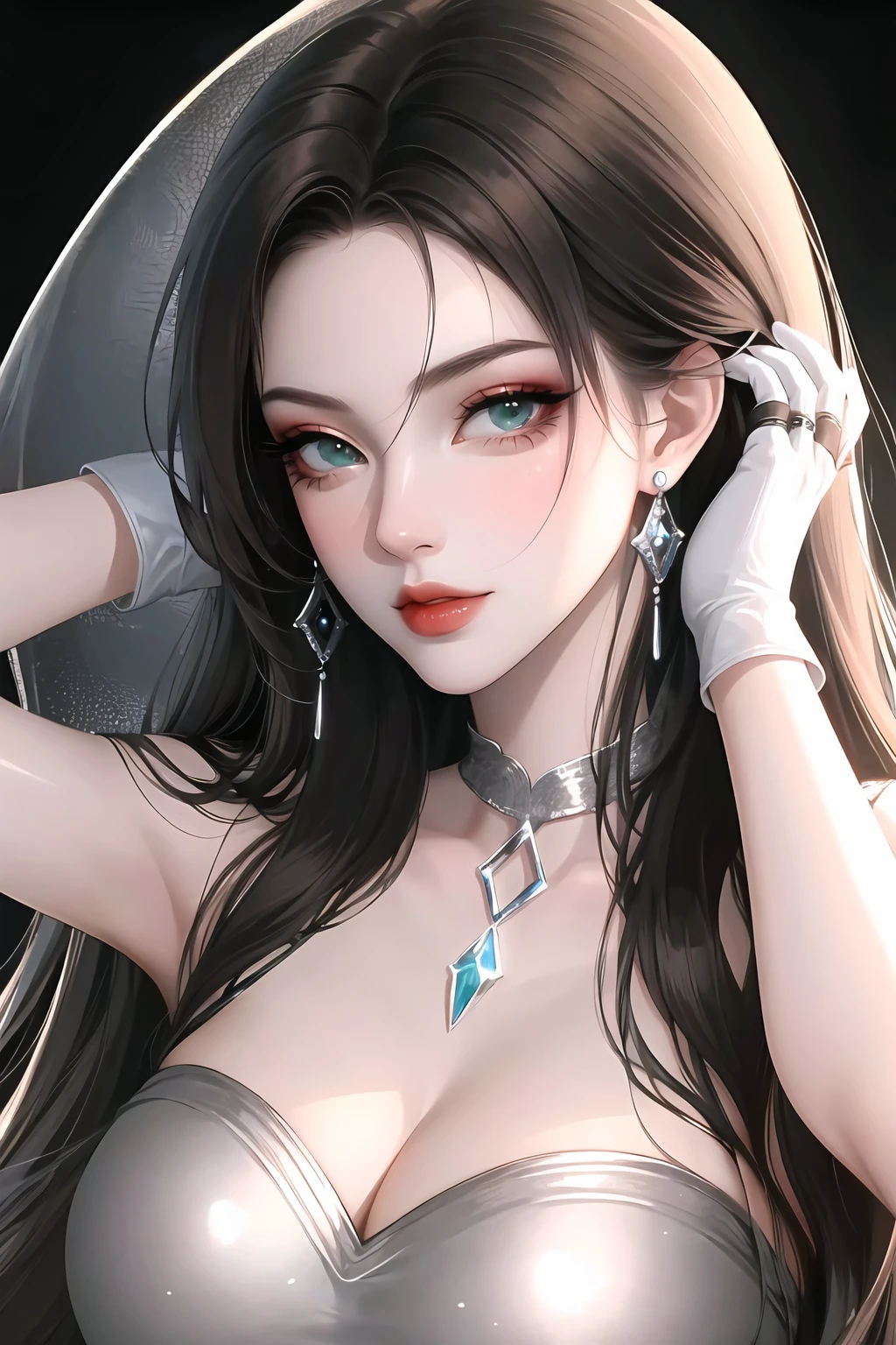 ((Realistic light、top-quality、8K、masterpiece:1.3))、1girl in、A pretty woman with perfect figure:1.4、abdominals:1.1、(brown haired、huge-breasted:1.5)、Arabic address:1.2、a bed、hyperdetailed face、A detailed eye、二重まぶた、perfect hands perfect fingers perfect breasts perfect hair perfect face perfect body