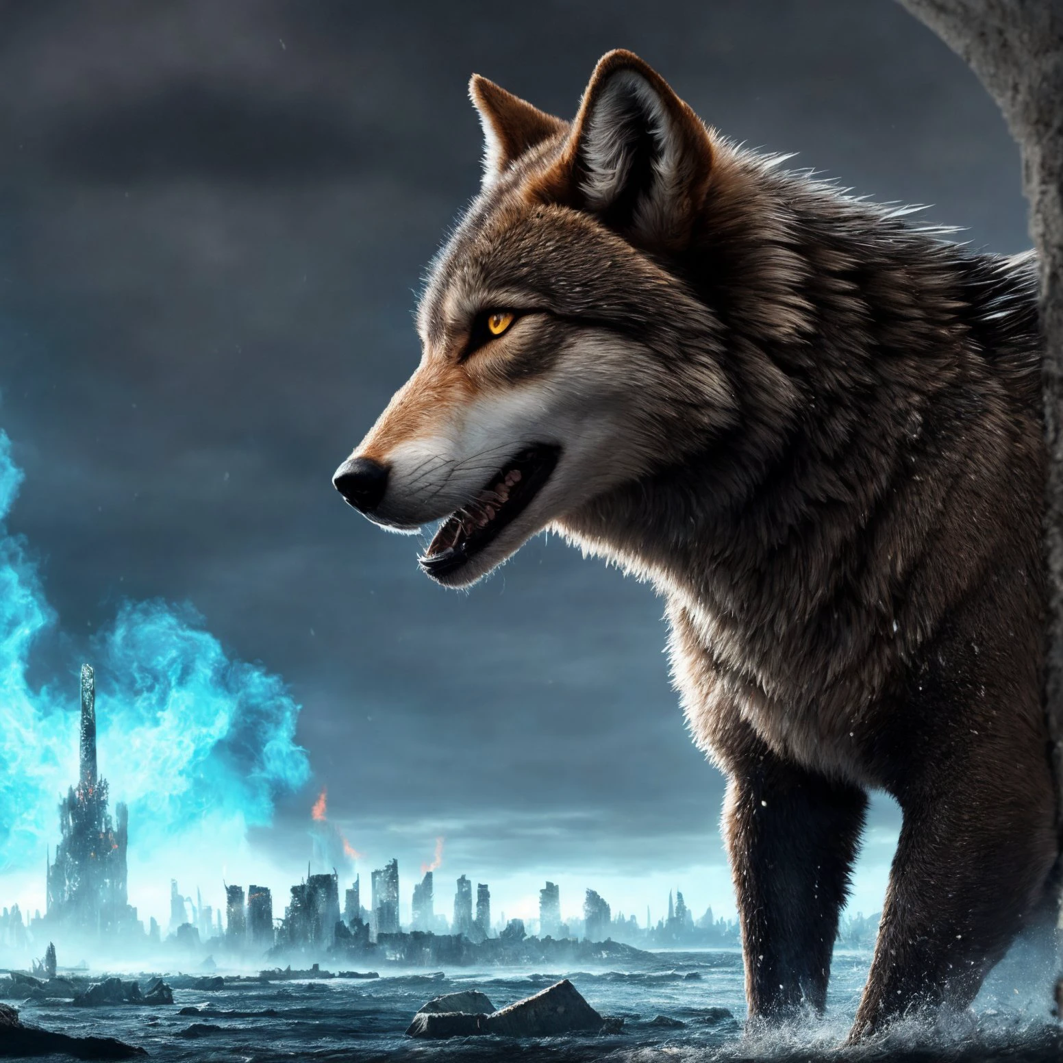 (detailed fenris wolf), (wearing runes armor), ragnarok, destroyed city after nuclear blast flodded with (black water:1.0), post apocalyptic, warzone, fire , smoke
BREAK
masterpiece, best quality, ultra realistic, 4k, 2k, (intricate, high detail:1.2)