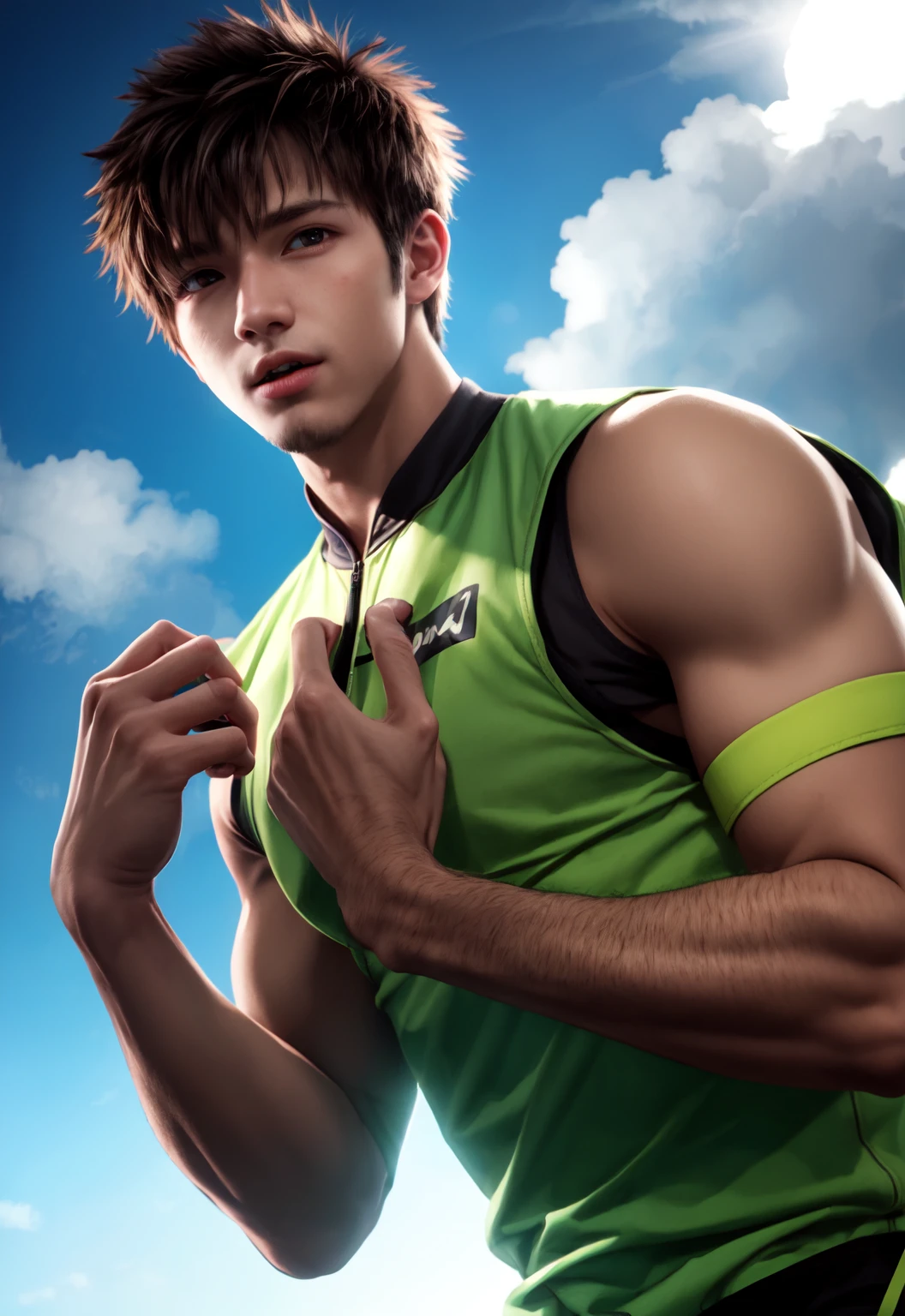 boy skydiving, clouds, wind, muscular,
vibrant colors, colorful art style, 
soft lighting, soft shadows, detailed textures, dynamic lighting,  
nice hands, perfect hands, 
<lyco:GoodHands-beta2:1.0> 
<lora:add_detail:1>