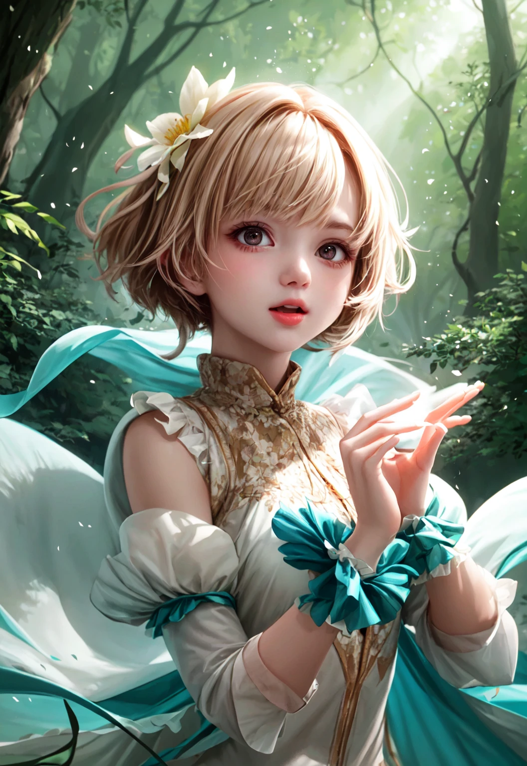 girl in a forest with floating flowers, river, puffy, puffy cheeks, cute,
vibrant colors, colorful art style, 
soft lighting, soft shadows, detailed textures, dynamic lighting,  
nice hands, perfect hands, 
<lyco:GoodHands-beta2:1.0> 
<lora:add_detail:1>