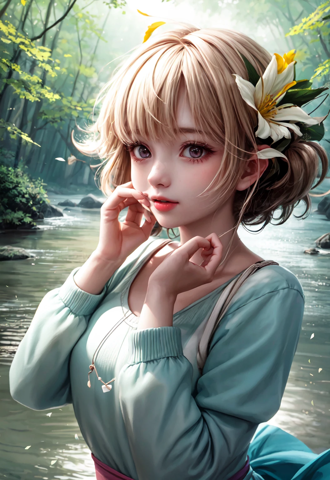 girl in a forest with floating flowers, river, puffy, puffy cheeks, cute,
vibrant colors, colorful art style, 
soft lighting, soft shadows, detailed textures, dynamic lighting,  
nice hands, perfect hands, 
<lyco:GoodHands-beta2:1.0> 
<lora:add_detail:1>