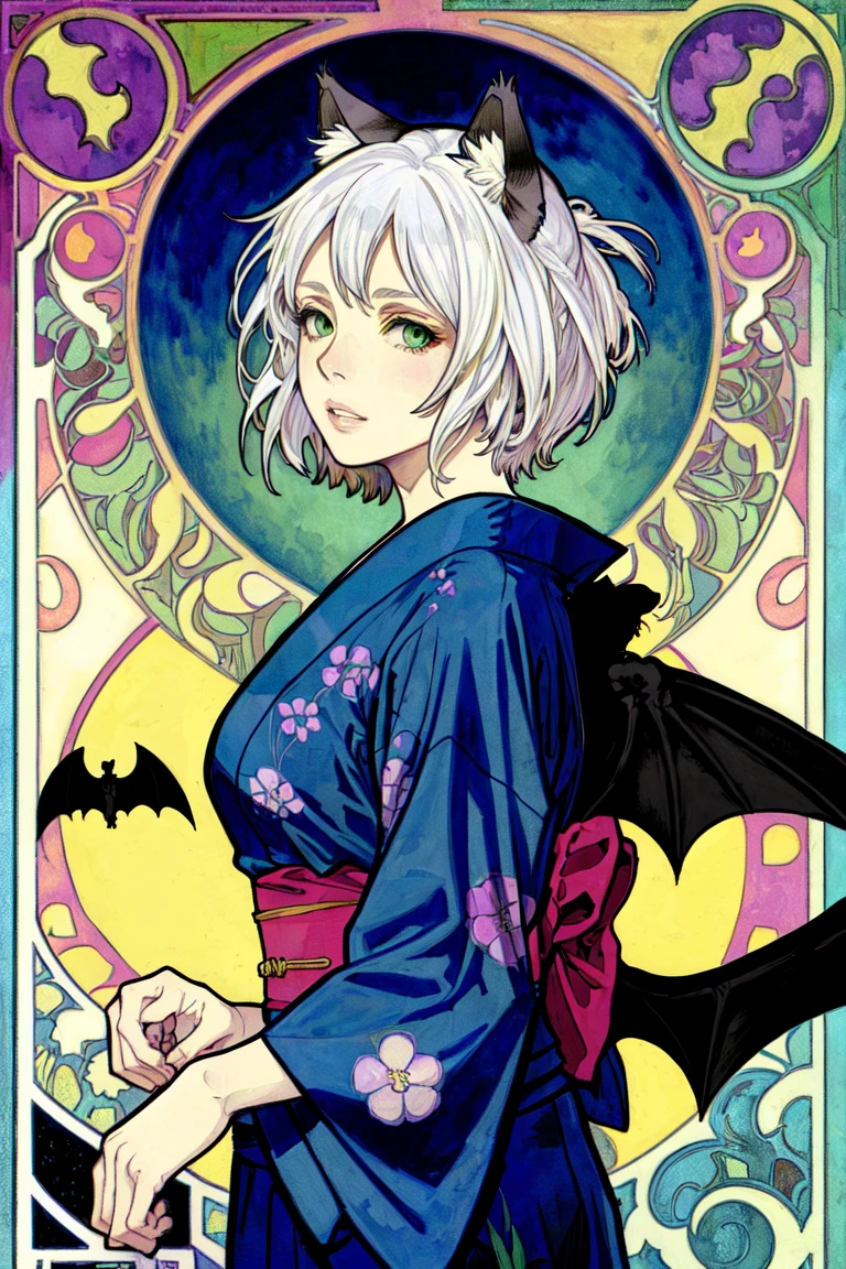 Tarot Card Style, masterpiece, best quality, painting \, (medium\), parted lips, art nouveau, art by alphonse mucha DemonicYukata