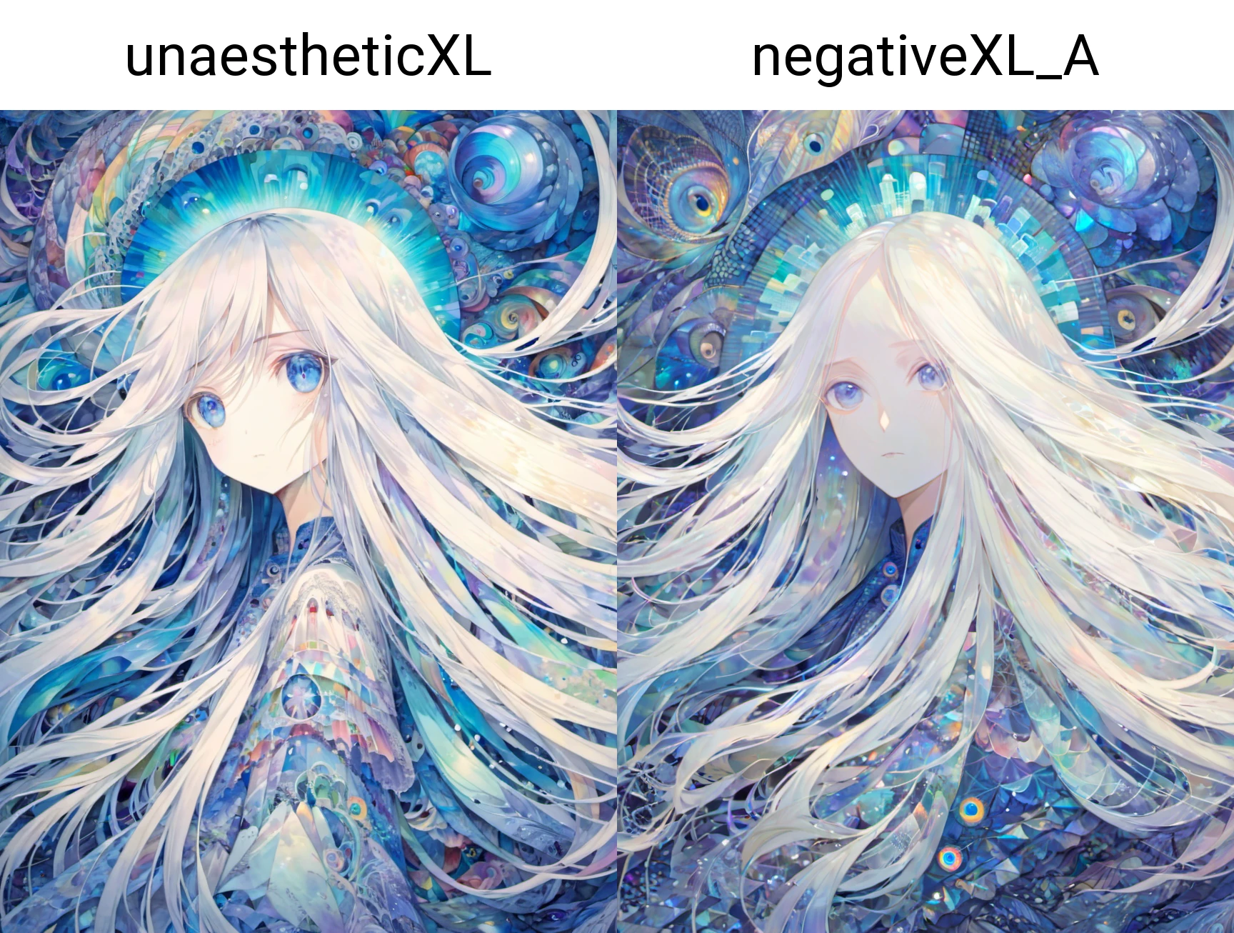 (SimplePositiveXLv1:0.8),young women, white long straight hair,indigo eye, Wind, crystal, intricate background, extremely detailed, (fractal art:1.2), colorful, (zentangle:1.2), (abstract background:1.5), (many colors:1.4), pixelated fragments, data corruption, colorful noise, visual chaos, contemporary aesthetics