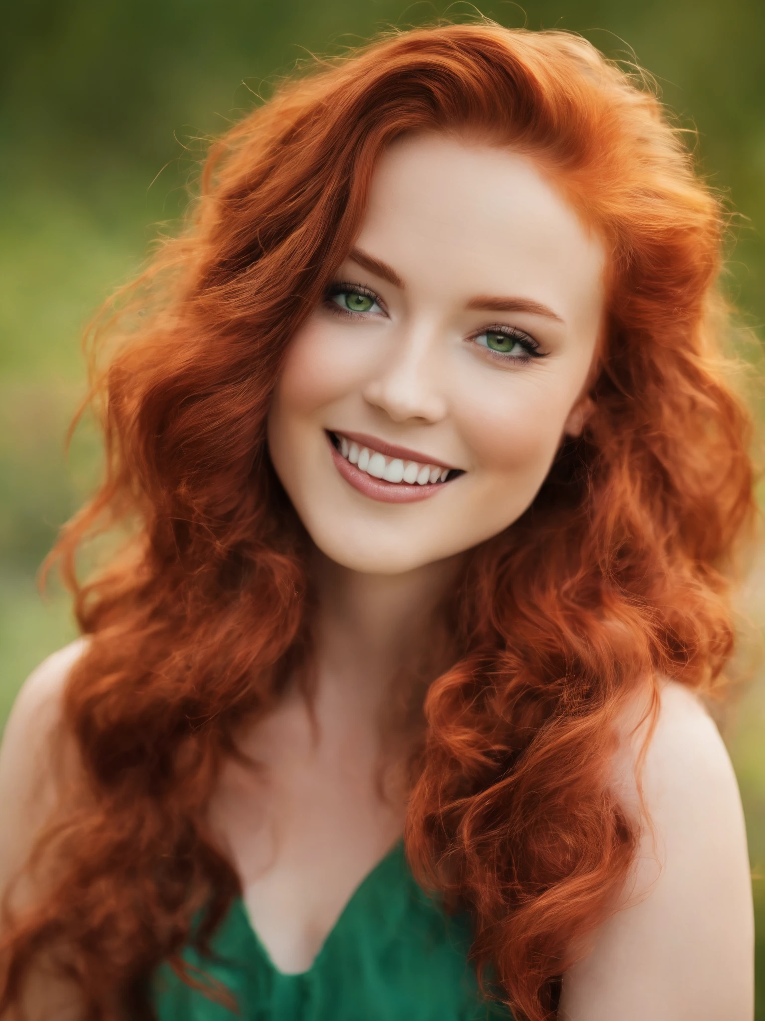professional photograph occsan This girl is a total bombshell, with fiery red hair that falls in waves down past her shoulders. Her eyes are a deep shade of green, framed by thick lashes that make them seem even larger than they already are. She has a smile that could melt ice and a voice that's as smooth as silk. slim, thin, small waist microwaist (real-looking-skin), (real-looking-eyes-iris, ((video grainyfilm)), natural cinematic lighting, ((professional photo highly defined)) realistic, best quality, photo-realistic 8k, best quality, masterpiece, realistic, photo-realistic