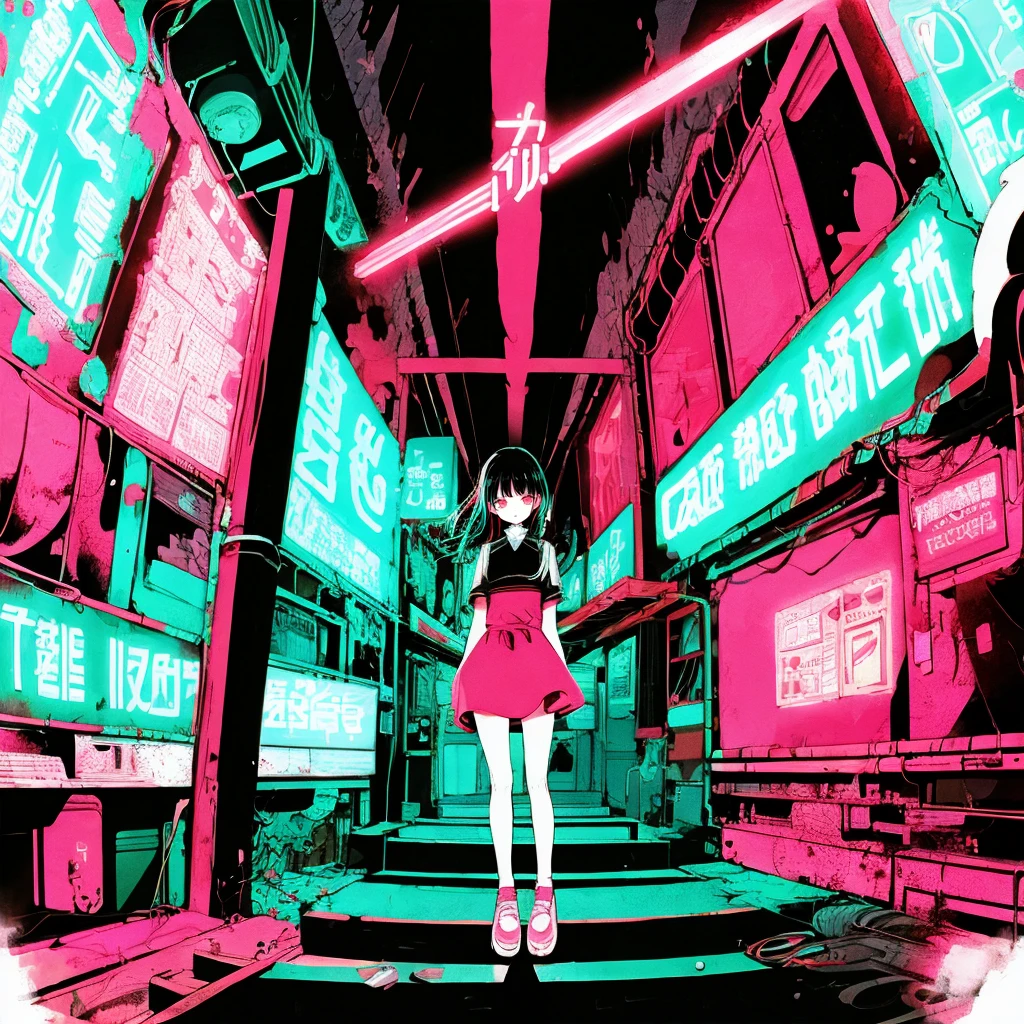Masterpiece, best quality,1girl, solo,ancient times,death and rebirth, neon color, lofi color, (hyper lofi), <lora:hyper_lofi:0.7>