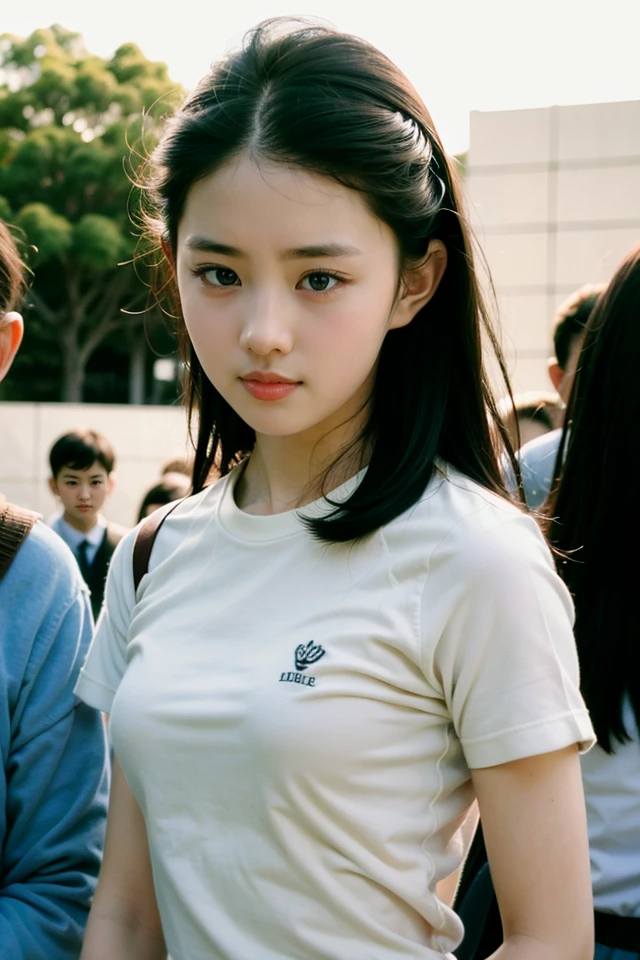 film grain, film \(style\), campus, 
Emotional Portrait of a campus belle in school uniform, 
cinematic lighting,depth of field, bokeh, 
<lora:GFMix-LY55:0.6>
