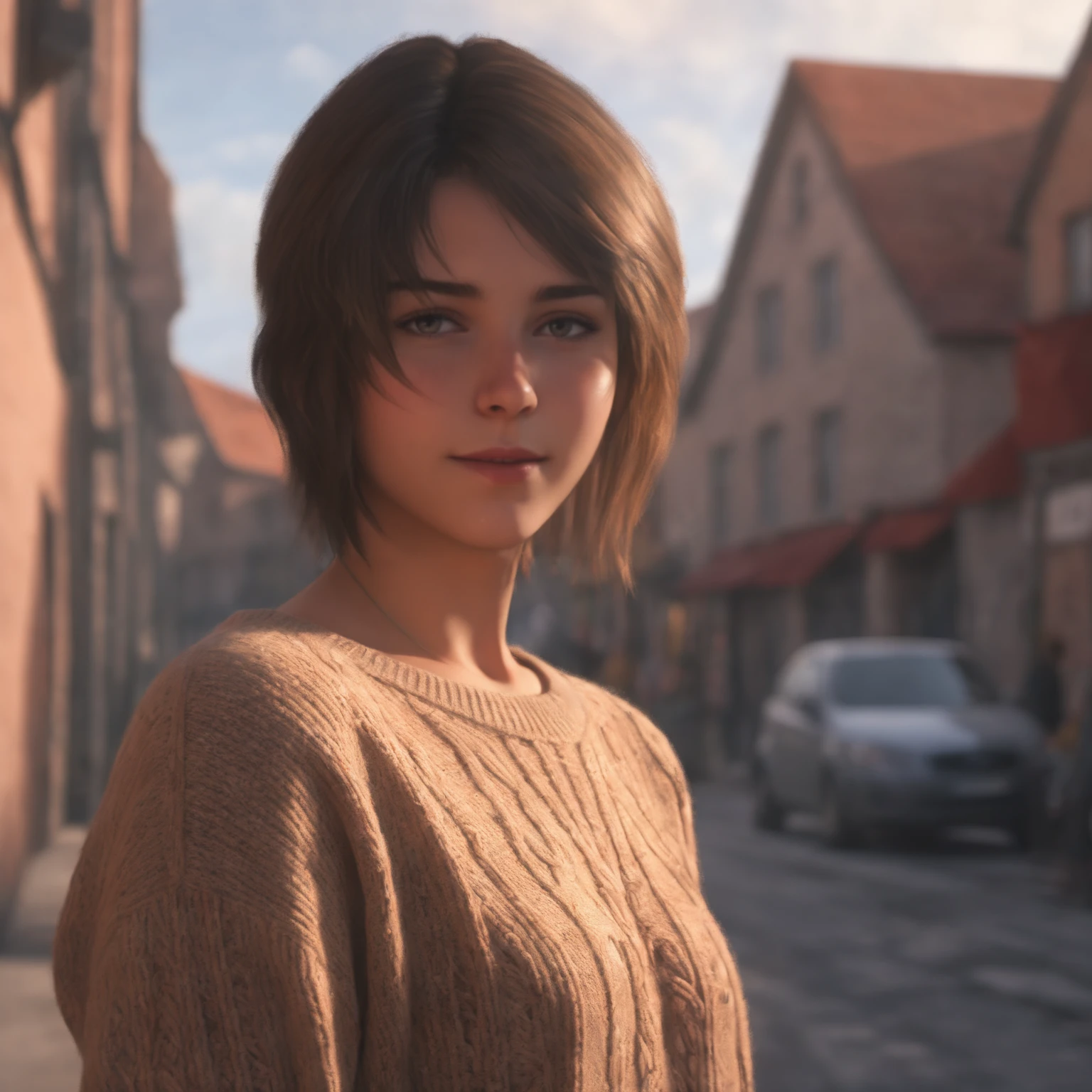 Best quality,realistic,ultra high res,1girl,jote,looking at viewer, sweater, <lora:jote_sdxl_v1:0.6>, street, sunny day