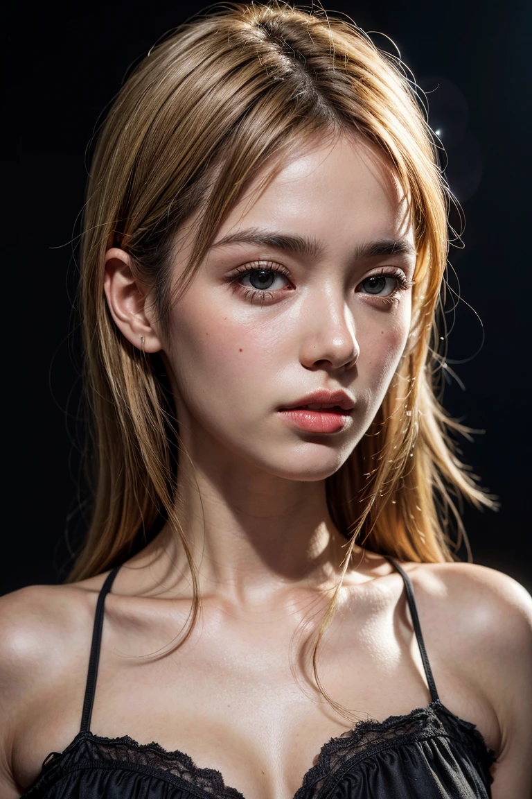 <lora:detailer:0.8> ,a young woman, blonde, dark theme, soothing tones, muted colors, high contrast, (natural skin texture, hyperrealism, soft light, sharp)
