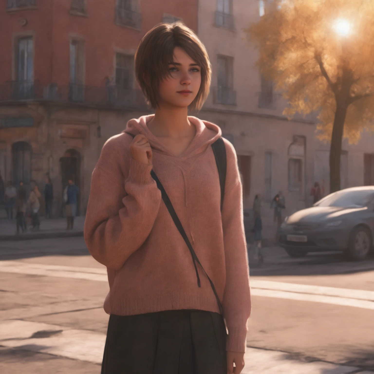 Best quality,realistic,ultra high res,1girl,jote,looking at viewer, sweater, <lora:jote_sdxl_v1:0.6>, street, sunny day