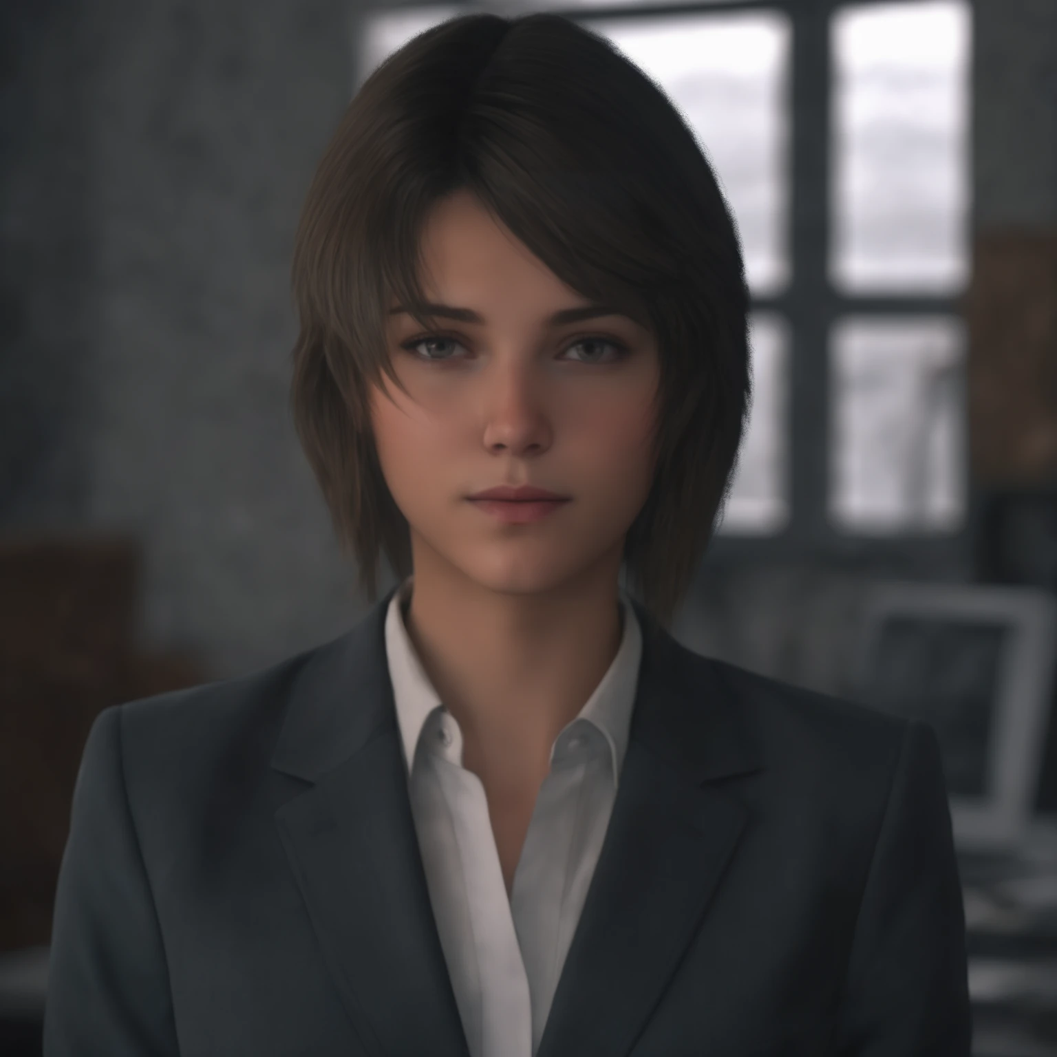 Best quality,realistic,ultra high res,1girl,jote,looking at viewer, business suit, <lora:jote_sdxl_v1:0.6>, office