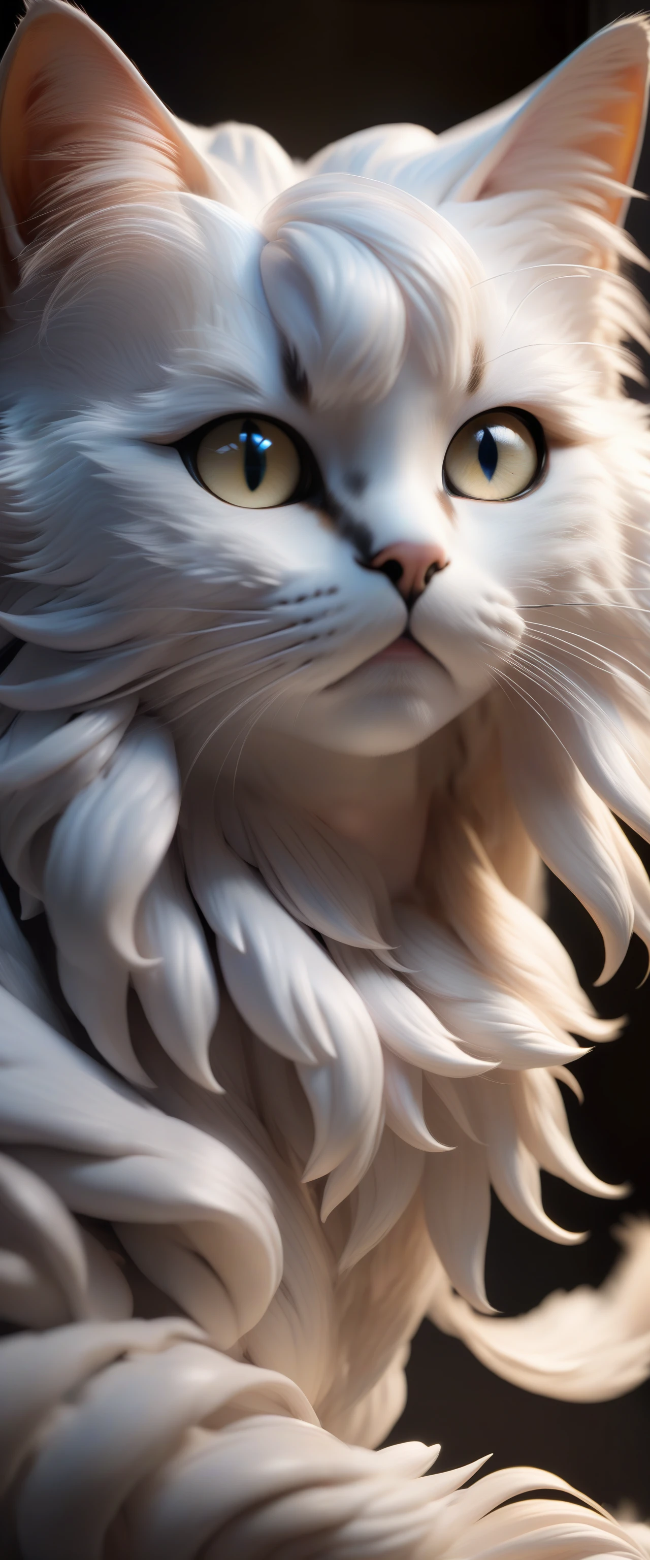 beautiful cat, furry hair, light color, high details, 8k, close up portrait, <lora:3DXL:1>