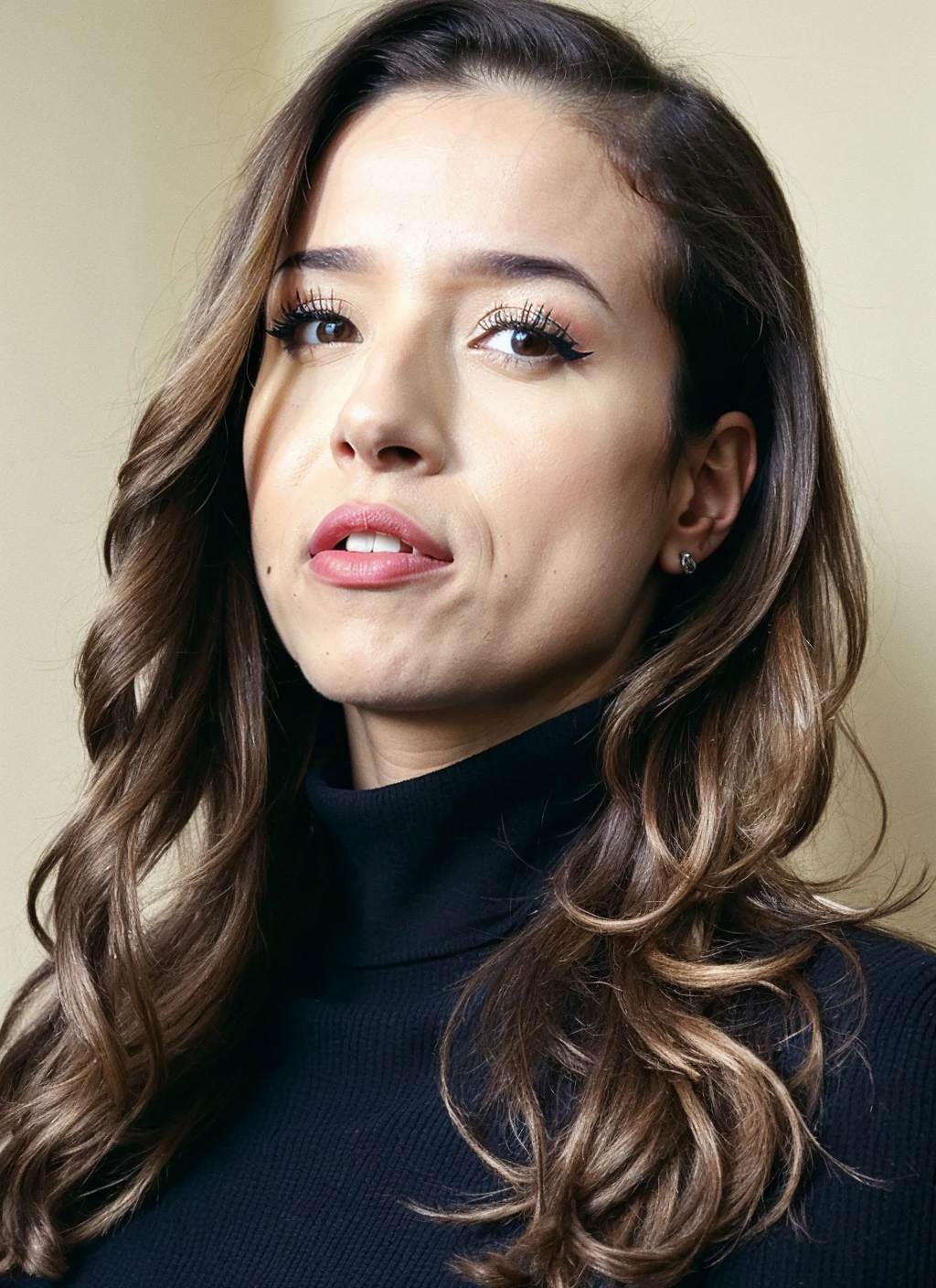 A stunning intricate full color portrait of (sks woman:1),
wearing a black turtleneck,
epic character composition,
sharp focus, natural lighting, subsurface scattering, f2, 35mm, film grain
by William Eggleston,