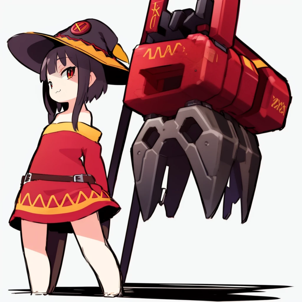 <lora:Eiken3kyuboyArtist-20:1>, (mech parts:1.1),
1girl, solo,looking at viewer,simple background,
standing , :3, , megumin, <lora:megumin_type2:0.6>,
