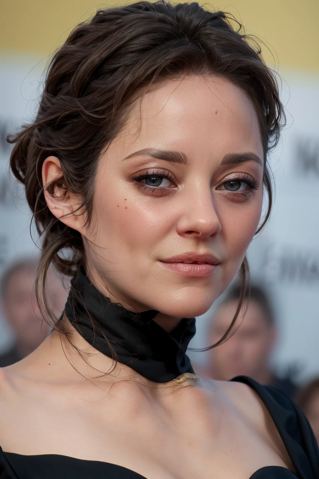 masterpiece, best quality, marioncotillard, a woman with a mole on forehead looking at camera, close up on face <lora:marioncotillard:1>