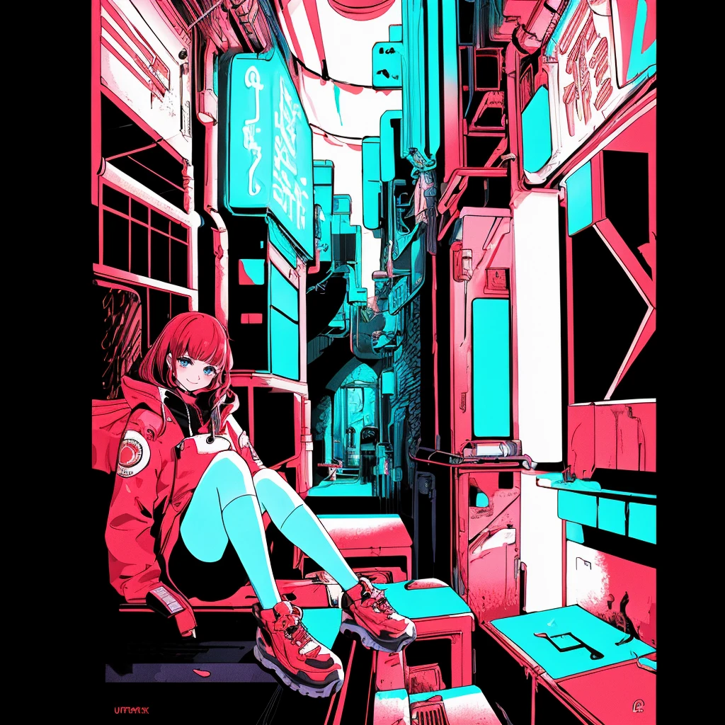 (masterpiece,best quality:1.5), ultra realistic,32k,RAW photo,(high detailed skin:1.2), 8k uhd, 1 girl, sitting, cyberpunk, smile, (lofi color), neon color, (hyper lofi), <lora:hyper_lofi:0.65>