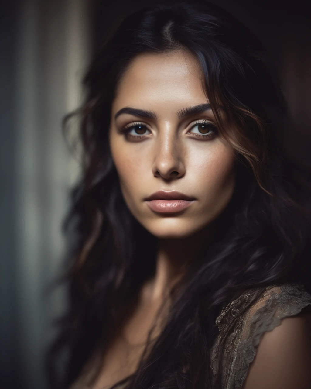 1girl, portrait, close up, dim, dark, night, dark background, (inside abandoned church, horror atmosphere, noir style, dramatic lighting, muted colors, low key), long hair, gothic dress, dark makeup, dusty clothes,choker, red and black, sarahshahi, <lora:SarahShahiXL:1.0>, ((sharp face, detailed face, realistic face, naturtal skin, realistic skin, detailed skin, pores, sharp eyes, detailed eyes,realistic eyes)),, (masterpiece, best quality, ultra-detailed, best shadow), high contrast, (best illumination), ((cinematic light)), colorful, hyper detail, dramatic light, intricate details, (1 girl, solo) , ultra detailed artistic photography, dreamy, backlit, shadows, ultra high definition, 8k, ultra sharp focus, ultra high quality model, soft lighting, film photography, analogue photography, hyperrealism,
