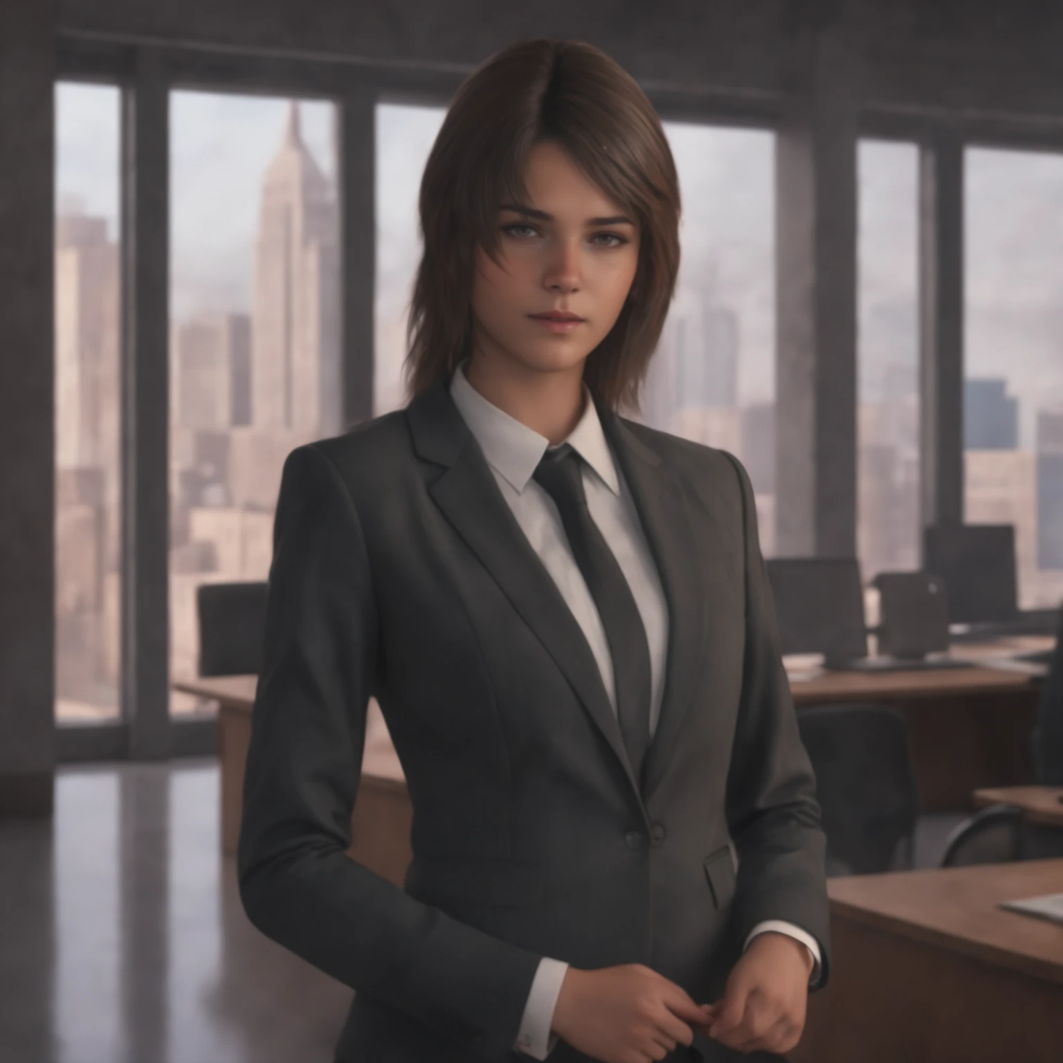Best quality,realistic,ultra high res,1girl,jote,looking at viewer, business suit, <lora:jote_sdxl_v1:0.6>, office