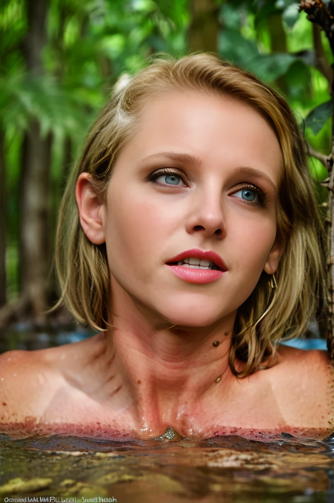 <lora:Quicksand:1> (long shot:1.5), Quicksand 1girl, solo, looking at viewer, short hair, blue eyes, blonde hair, outdoors, artist name, mudblurry, eyelashes, portrait, web address, close-up, partially submerged, realistic, covered mouth, eye focus