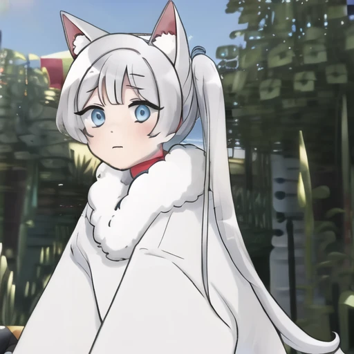 (masterpiece, best quality:1.2),illustration,8k,hd,1girl,solo,standing,cowboy shot,1girl,solo,long_hair,bangs,blue_eyes,animal_ears,white_hair,dog_ears,side_ponytail,coat,animal_ear_fluff,white_coat,long_sleeves,tail,shoes,shorts,socks,bike_shorts,sneakers,<lora:Wolf-Bubble-V2:1>,