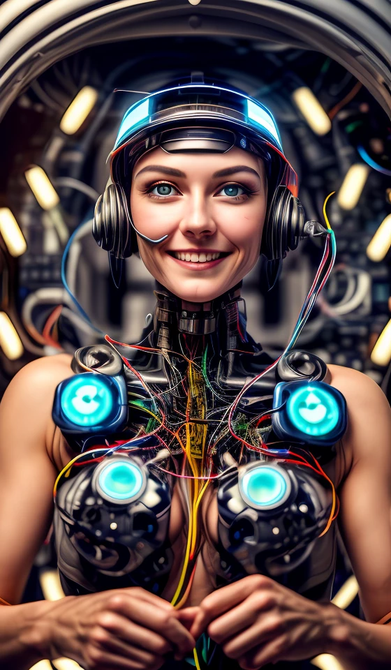 portrait512 Cyborg512 Tay512, electronics, motors, wires, buttons, lcd <lora:add_detail:2>