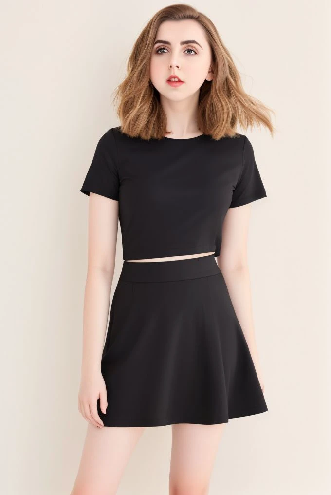 <lora:ahud1.1.1:0.7>, ahud, ahalexsandrast, (standing: 0.5), face, t-shirt, (skirt ), fair skin, high quality, (looking at viewer), studio lighting, 8k