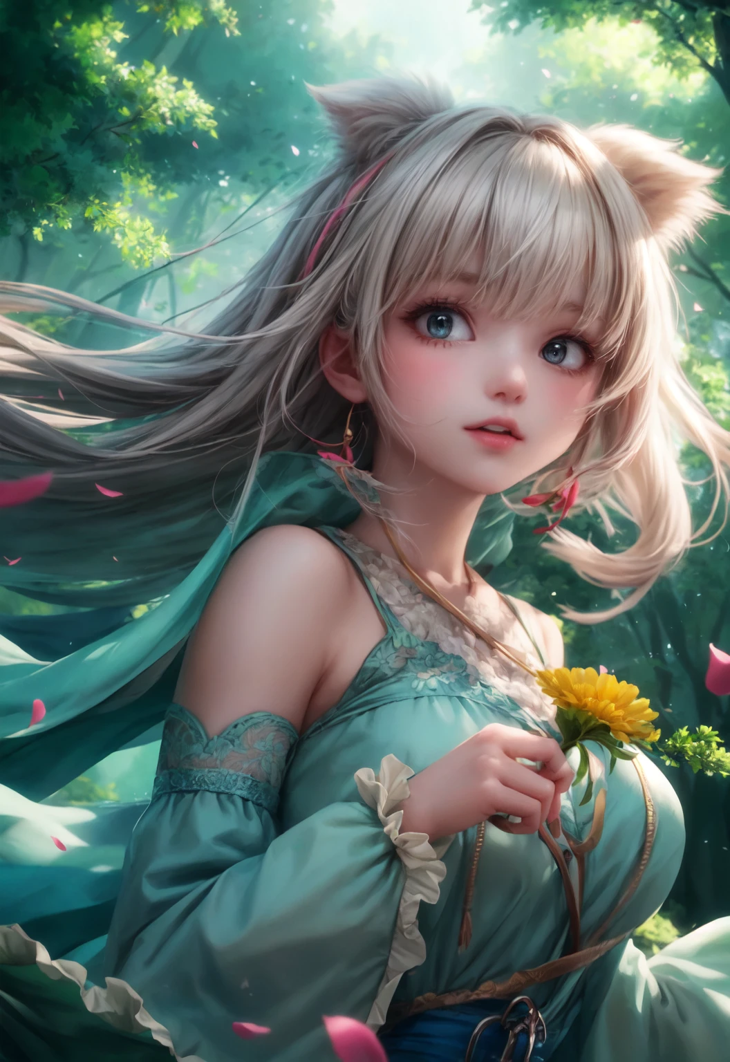 girl in a forest with floating flowers, river, puffy, puffy cheeks, cute,
vibrant colors, colorful art style, 
soft lighting, soft shadows, detailed textures, dynamic lighting,  
nice hands, perfect hands, 
<lyco:GoodHands-beta2:1.0> 
<lora:add_detail:1>