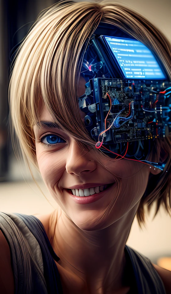 portrait512 Cyborg512 Tay512, electronics, motors, wires, buttons, lcd <lora:add_detail:2>
