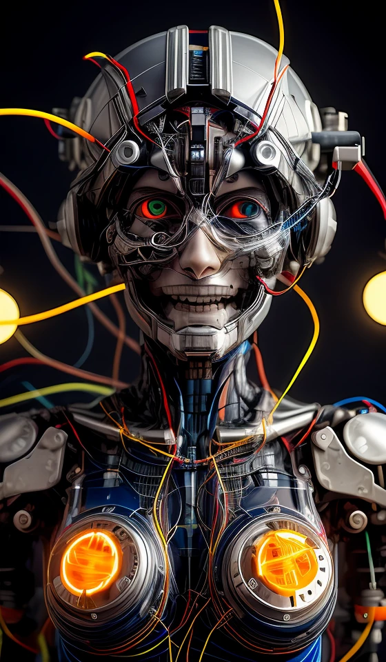 portrait512 Cyborg512 Tay512, electronics, motors, wires, buttons, lcd <lora:add_detail:2>