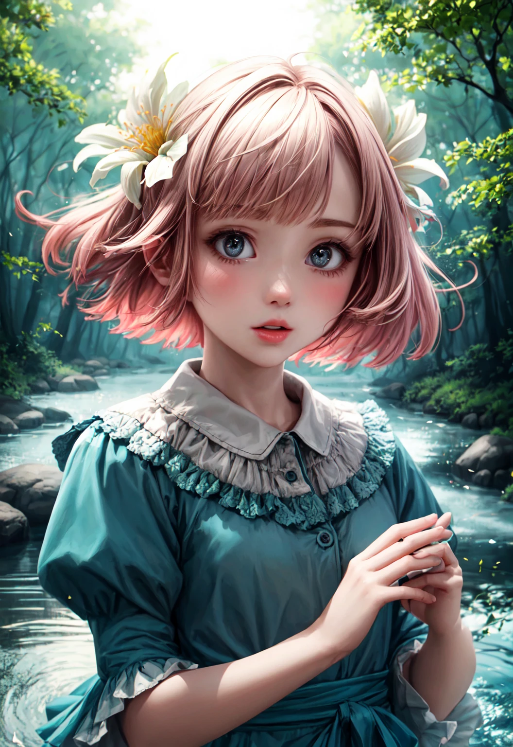 girl in a forest with floating flowers, river, puffy, puffy cheeks, cute,
vibrant colors, colorful art style, 
soft lighting, soft shadows, detailed textures, dynamic lighting,  
nice hands, perfect hands, 
<lyco:GoodHands-beta2:1.0> 
<lora:add_detail:1>