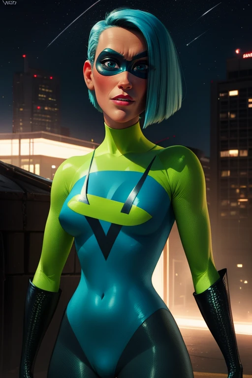 Voyd,blue hair ,dark skin,blue eyes ,short hair, lips, standing, upper body , nervous, solo, buck teeth,
VoySui, black domino mask multicolored ,bodysuit, boots, skin tight, green sleeves, covered nipples, cameltoe,
stars, city, on roof,
(insanely detailed, beautiful detailed face, masterpiece, best quality) cinematic lighting,
<lora:Voyd-10v3:0.8>