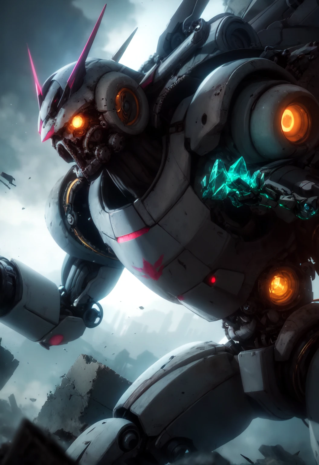 futuristic mecha in a destroyed city, scifi, mechanical, gears, transparent glass, crystal,
vibrant colors, colorful art style,
soft lighting, soft shadows, detailed textures, dynamic lighting,
nice hands, perfect hands,
<lyco:GoodHands-beta2:1.0>
<lora:add_detail:1>