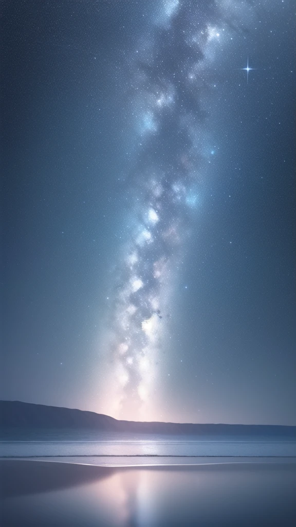 high quality, high resolution, extreme detail, masterpiece, seaside, ocean, night, reflections, volumetric shading, photography, night sky, stars, milkyway, <lora:Milky-Way_LoRA:0.8>, dark scene