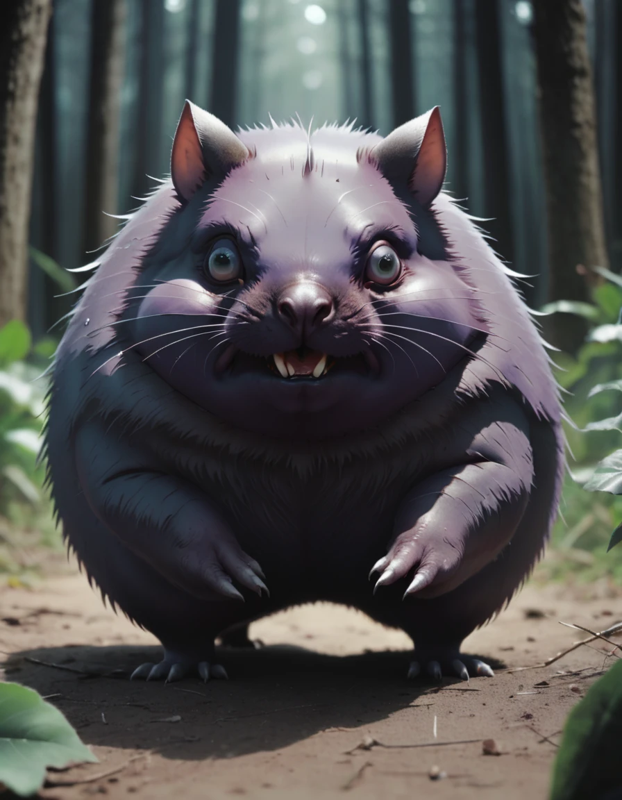 solo mid shot portrait of a Gastly wombat hybrid creature, by Makoto Shinkai and Yanjun Cheng and Victo Ngai, analog cinematic LUT