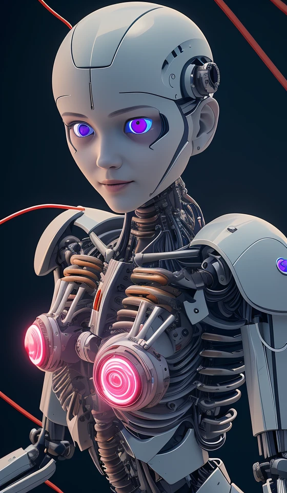 1mechanical girl,((ultra realistic details)), portrait512 Cyborg512 Tay512,electronics, motors, wires, buttons, lcd,global illumination, shadows, octane render, 8k, ultra sharp,metal,intricate, ornaments detailed, cold colors, egypician detail, highly intricate details, realistic light, trending on cgsociety, glowing eyes, facing camera, neon details, machanical limbs,blood vessels connected to tubes,mechanical vertebra attaching to back,mechanical cervial attaching to neck,sitting,wires and cables connecting to head