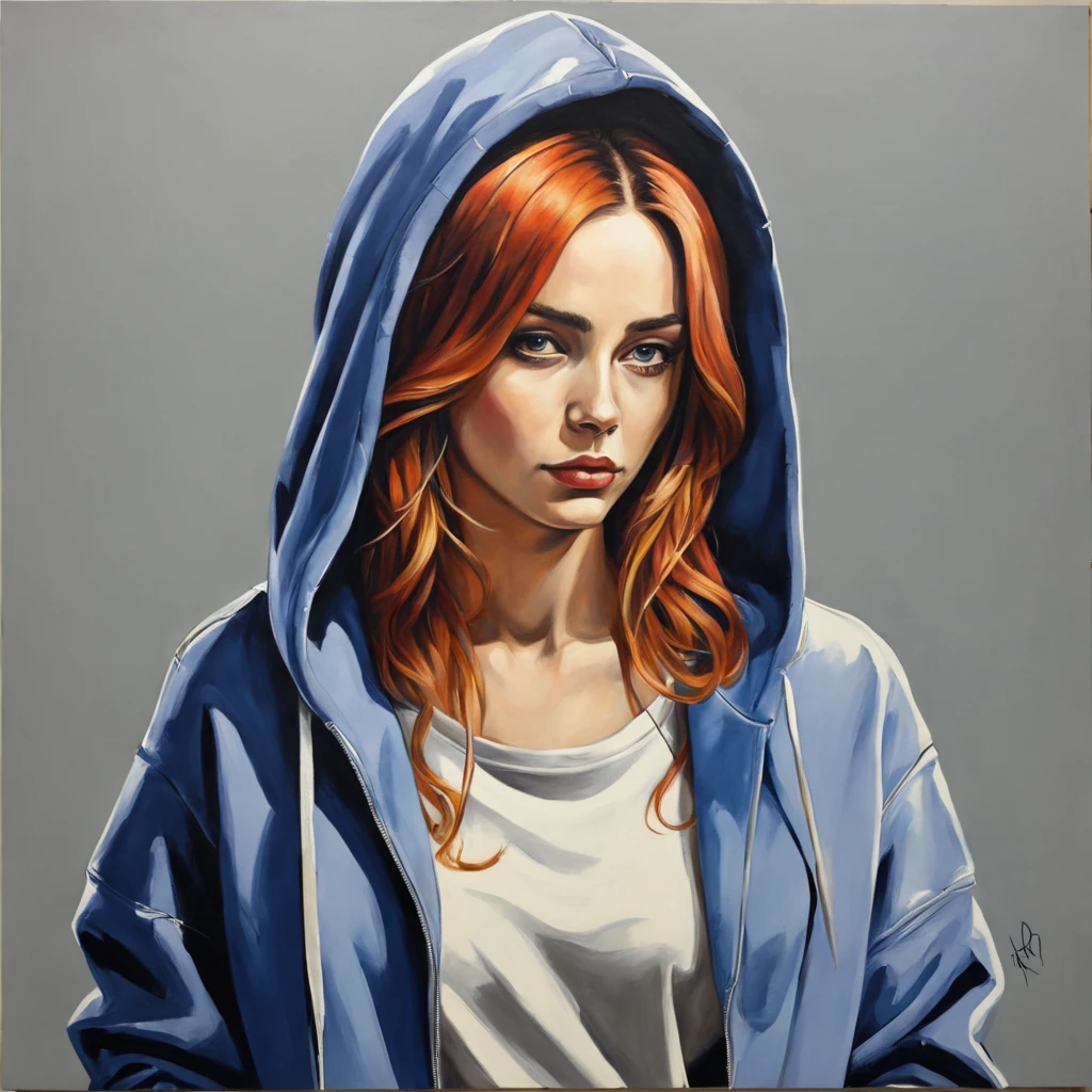 a painting of a woman with a hoodie on, cyberpunk art by Andrei Kolkoutine, behance contest winner, analytical art, dystopian art, ilya kuvshinov, 2d game art
