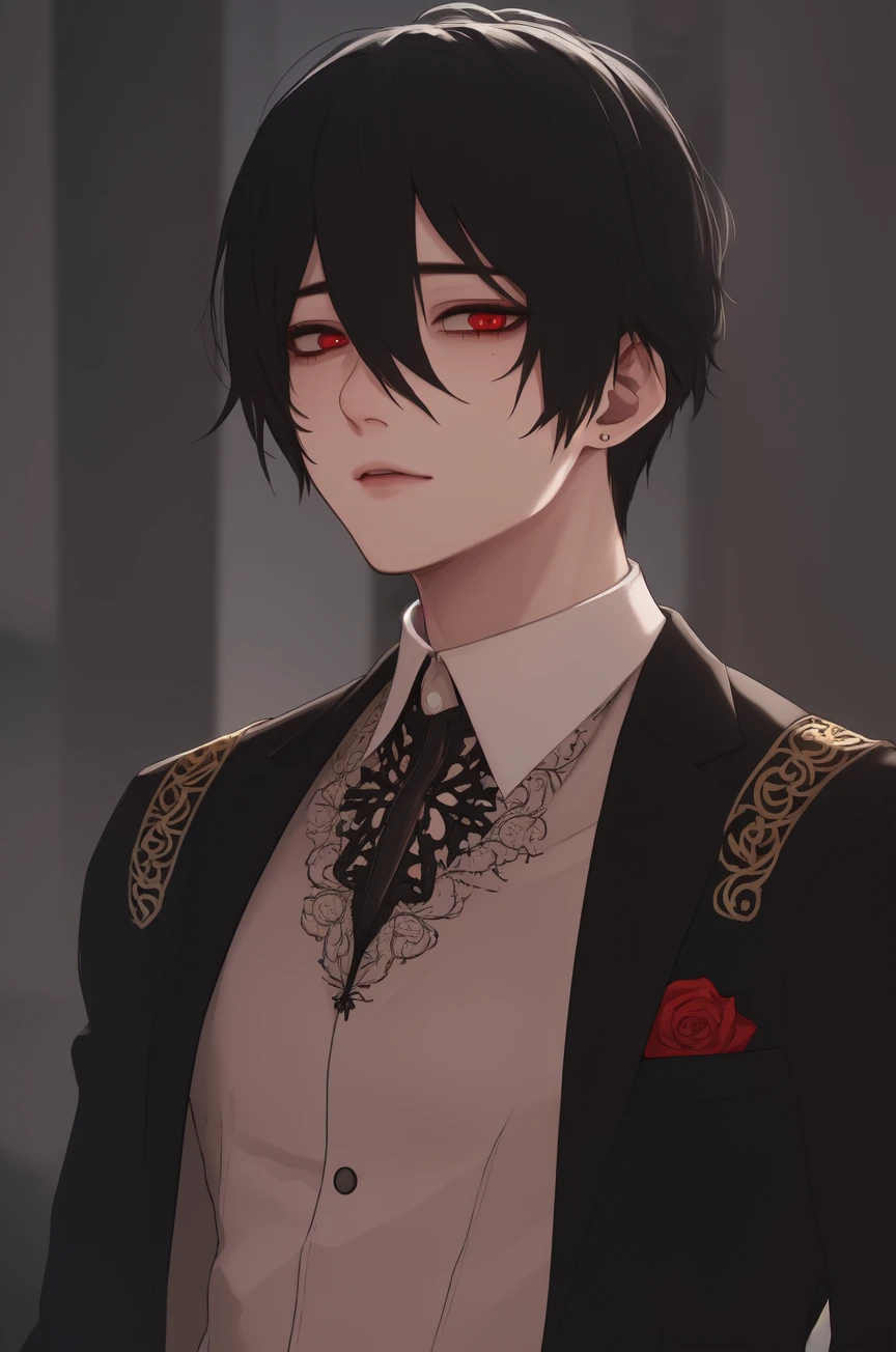 highres, sharp focus, pixiv masterpiece, ((intricate details)), highly detailed, 1boy, upper body, kim_minsu, red eyes, black hair, bags under eyes, suit, <lora:Kim_Minsu_Hero_Returned:0.8>