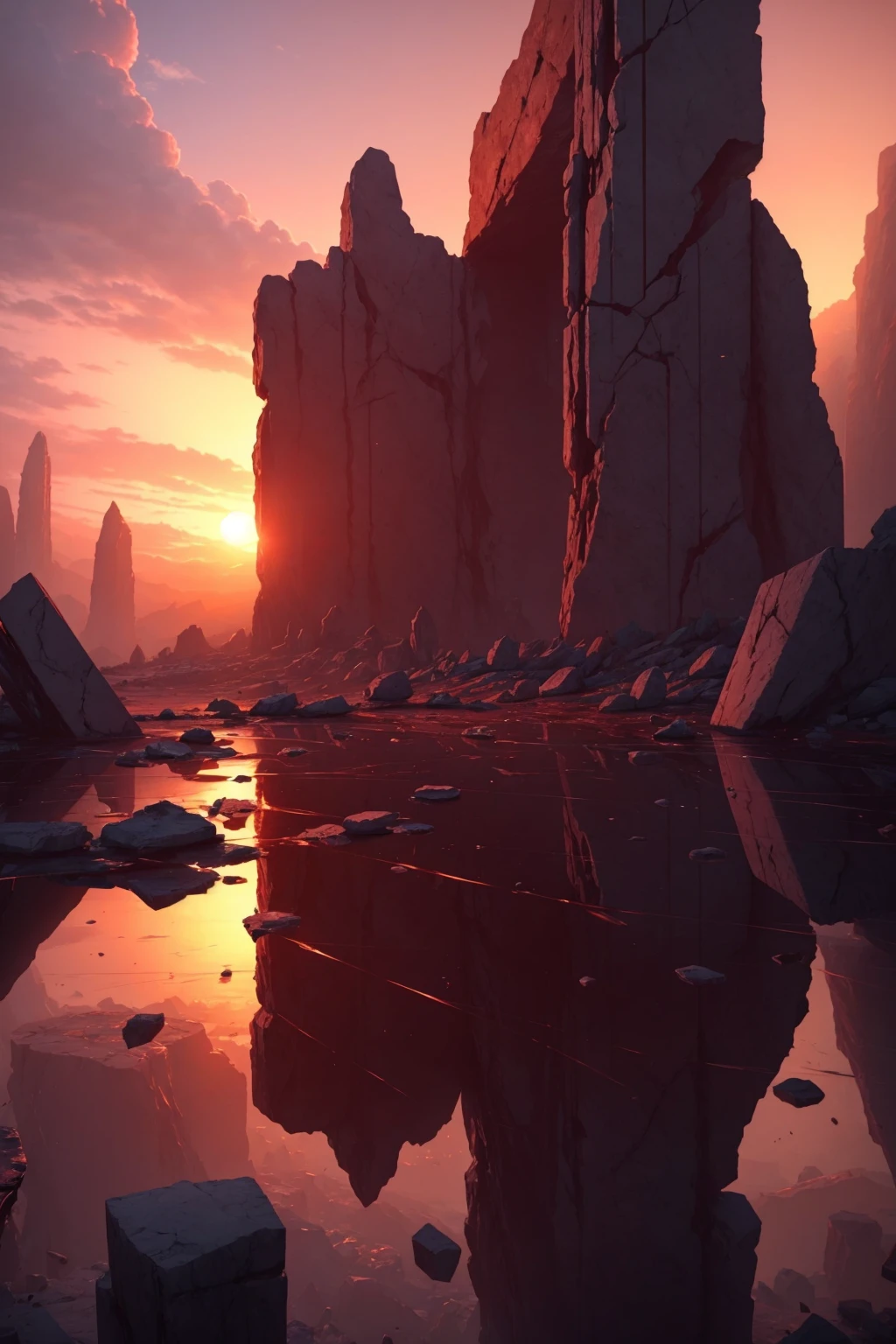 end of the world, visually captivating and immersive experience, depth of field, sunset, marble ruins, 4k, artstation, thighs, starving, artbook