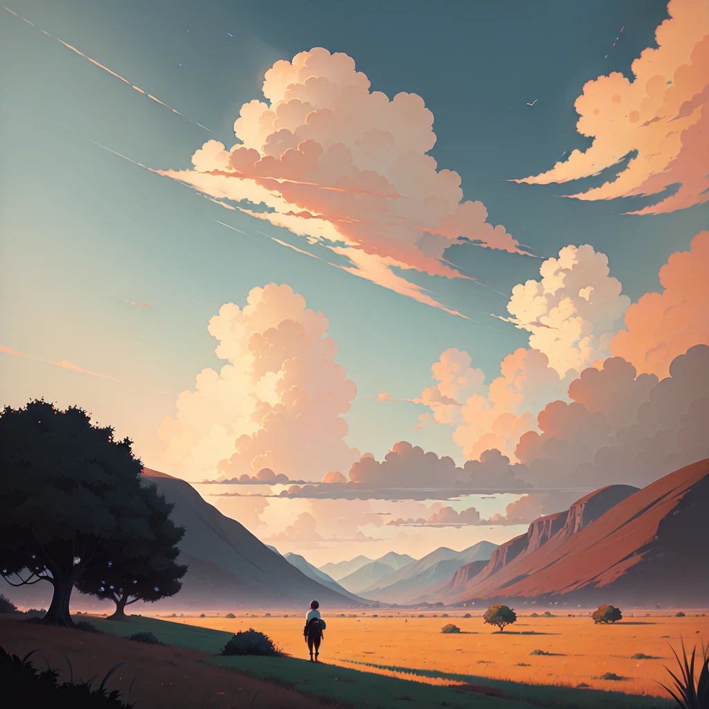cloudy sky, Atey Ghailan, illustration, serene