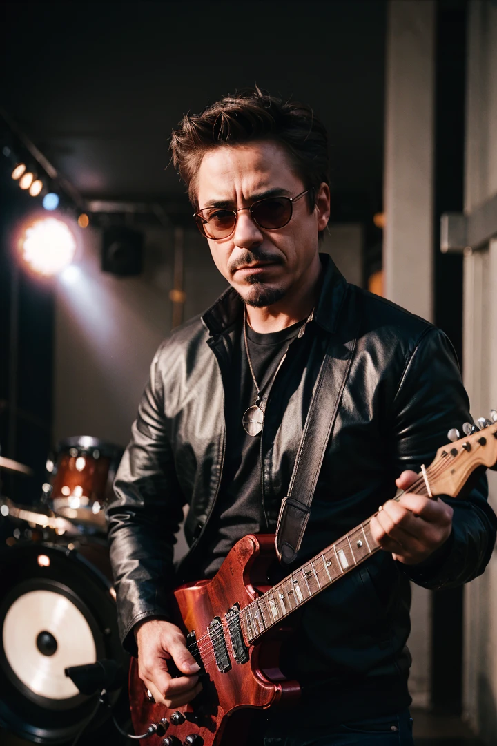 (dynamic pose:1.2),(dynamic camera),A music promo photo, (close-up) angry Robert Downey Jr. holding metal guitare, rough, dark stage in the background, Realistic, realism, hd, 35mm photograph, 8k, <lora:LowRA:0.15>, RAW photo, full sharp, wallpapper 8k uhd, dslr, soft lighting, high quality, film grain, Fujifilm XT3