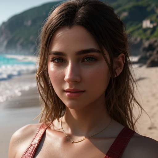 portrait woman beach 8k ultra realistic, detailed, intricate, full of colour, cinematic lighting, trending on artstation, 4k, hyperrealistic, focused, extreme details, unreal engine 5, cinematic, masterpiece