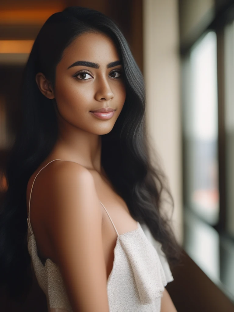desimocha, woman, natural lighting, high resolution, film grain, studio quality, in a hotel lobby, full body, black hair, detailed pretty face, <lora:DesiCoffeeSDXL:0.3>