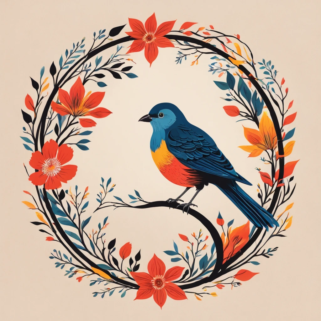 a drawing of a bird in a circle, a screenprint by Petros Afshar, behance contest winner, process art, behance hd, digital illustration, tarot card