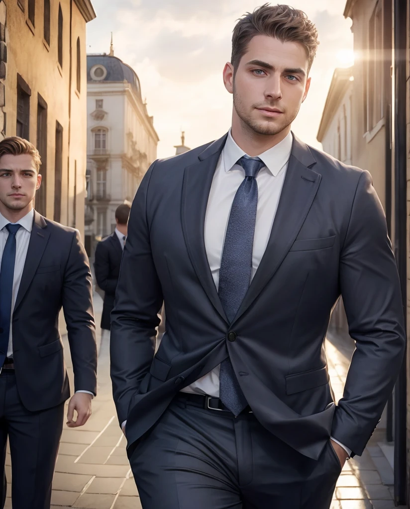 a Curvy European man male, standing, wearing a business suit, relaxed, natural skin, detailed skin, (freckles:0.2), (pores:0.2), hdr, sharp focus, (diffuse light:1.3), (soft light:1.5), global illumination,