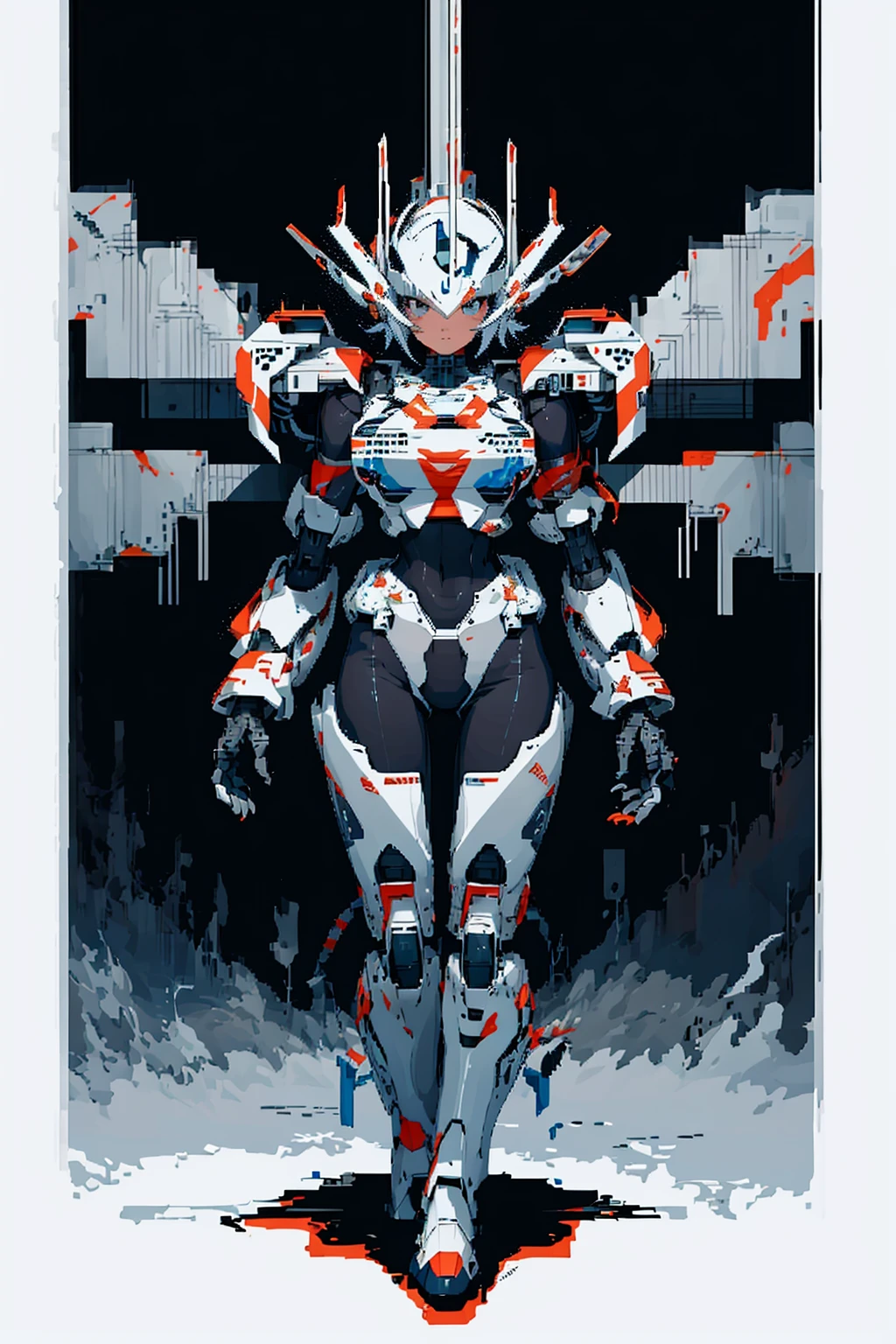 absurdres, highres, ultra detailed, (girl:1.3), mecha 
BREAK
, pixel art, retro aesthetics, nostalgic charm, blocky textures, limited color palette, digital design, 8-bit style