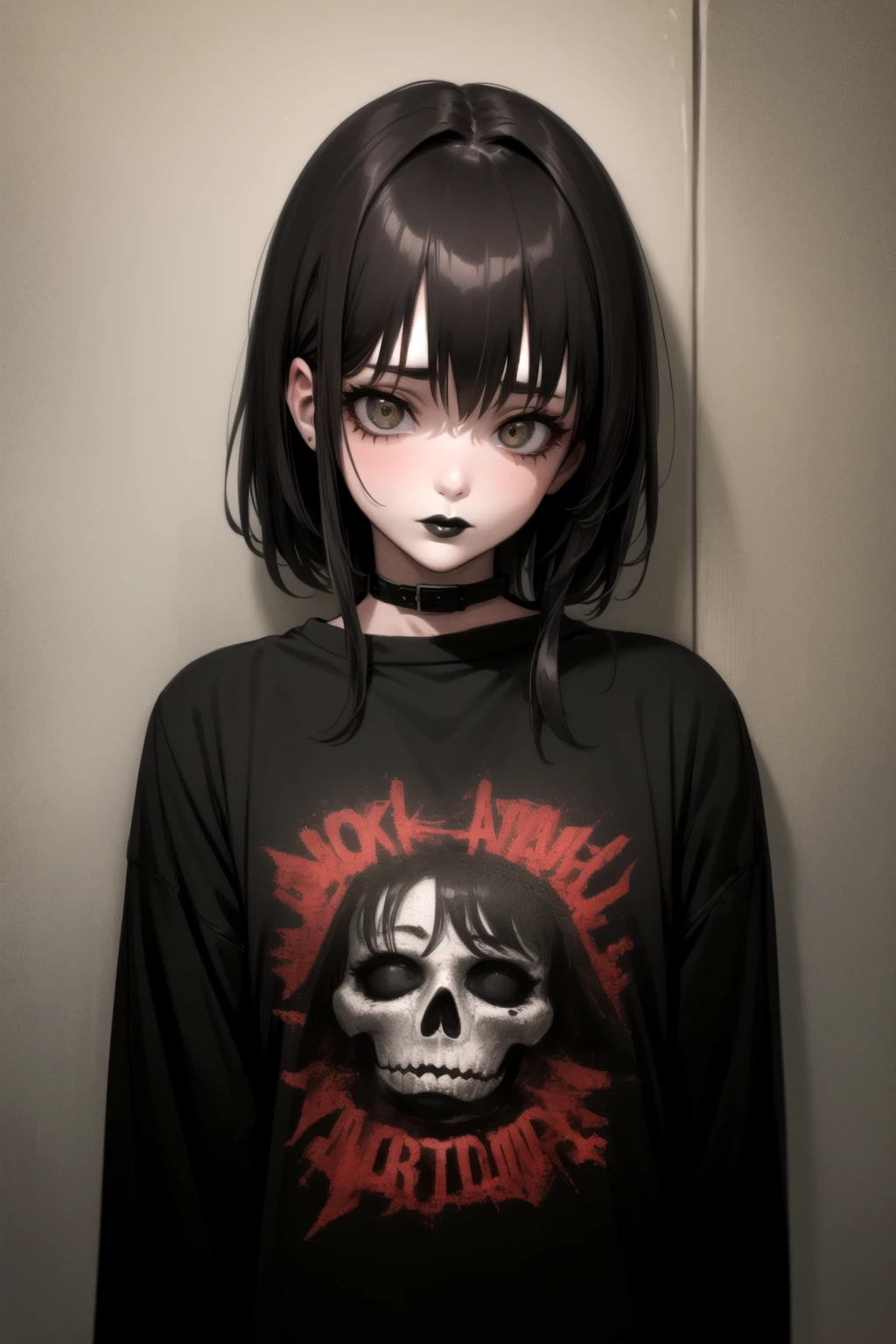 <lora:punk_v0.2:1>
1girl, punk, against wall, eyeliner, black lips,, masterpiece, best quality, highly detailed