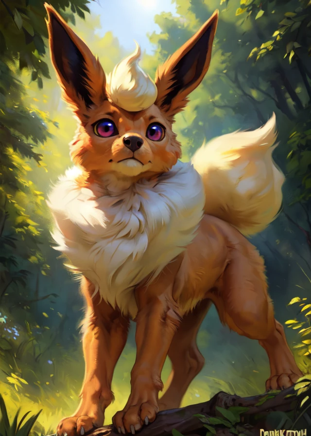 <lora:Y1-Furry-Eeveelution:0.75>,
uploaded on e621, ((by Darkgem, by Colin Campbell Cooper, by Foxovh, by Kenket)),
solo chibi (quadruped feral:1.4) ((Flareon)) with ((dark yellow body)) and ((clear dark magenta eyes)) and ((white tuft)) and (light yellow fluffy tail),
(detailed Flareon), ((detailed fluffy fur)),
(full-length portrait, looking at viewer, three-quarter view, [low-angle view]:1.2),
BREAK,
(detailed background, depth of field, half body shadow, sunlight, ambient light on the body),
(intricate:0.7), (high detail:1.2), (unreal engine:1.3), (sharp focus:1.1),
[explicit content, questionable content], (masterpiece, best quality, 4k, 2k, shaded, absurd res)
