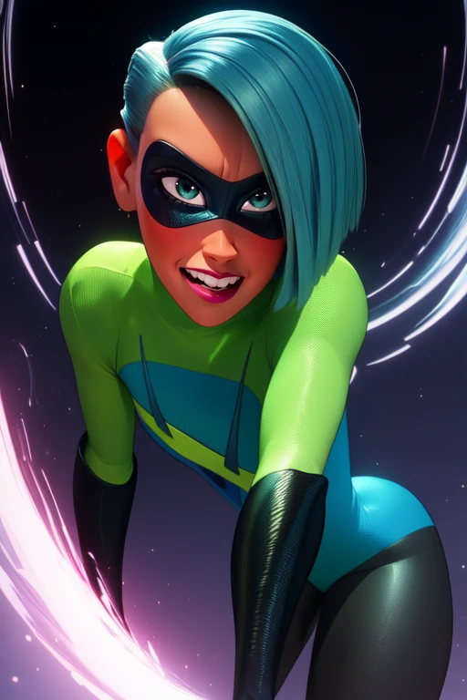 Voyd,blue hair, blue eyes ,short hair, lips, standing, upper body, blushing, nervous, buck teeth, leaning forward,
VoySui, black domino mask multicolored ,bodysuit, boots, skin tight, green sleeves,
magical blue portals, stars, solo,
(insanely detailed, beautiful detailed face, masterpiece, best quality) cinematic lighting,
<lora:Voyd-10V4:0.9>